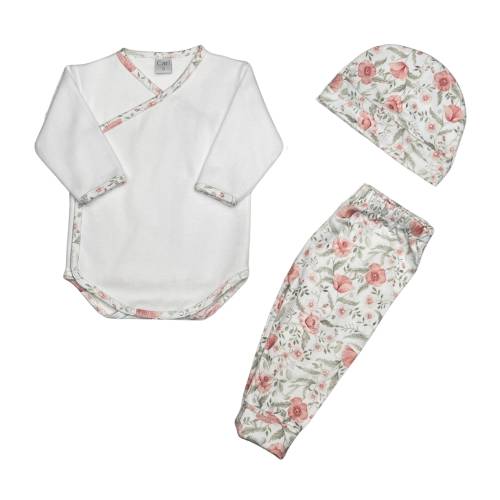 Set pima: bodie cruzado + ranita + gorro 